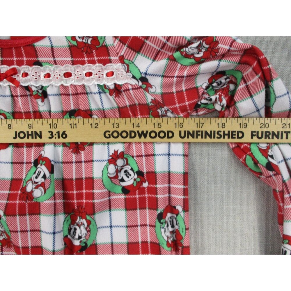 Disney Minnie Mouse Girls Christmas Nightgown Size 10 Red Plaid Long Sleeve - Picture 4 of 7